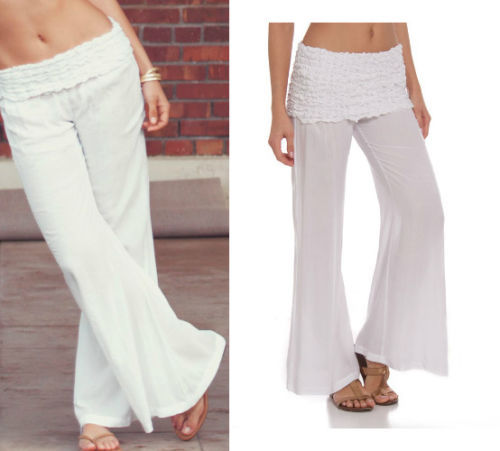 PilyQ Barcelona XS/S cover up pants coconut WHITE smocked ROLL ruched $134+ - Picture 1 of 5