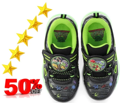 Teenage Mutant Ninja Turtles Toddler Boy Size 8 Light Up Shoes TMNT Black/Green - Picture 1 of 19