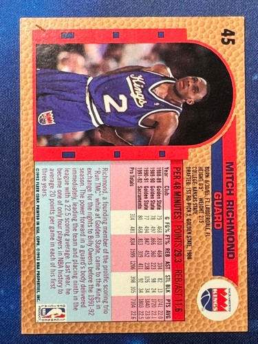 Mitch Richmond 1992-93 Fleer #45 Sacramento Kings - Picture 2 of 2