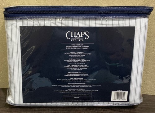 CHAPS by Ralph Lauren 6pc FULL Sheet Set with 4 Pillowcases White/Grey Stripes - Picture 3 of 3