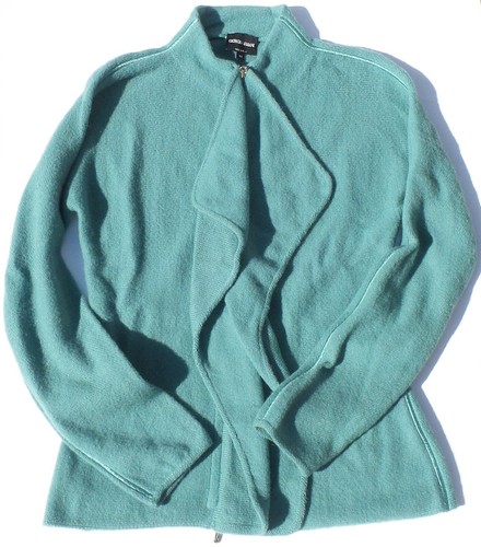 GIORGIO ARMANI Teal Green Ruffle Panel Zip Front Alpaca Knit Sweater Jacket 40 - Picture 1 of 12