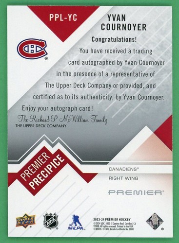 Yvan Cournoyer 2023-24 Upper Deck Premier Precipice Auto #PPL-YC - Picture 2 of 2