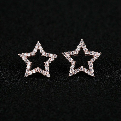 14K Rose Vergoldet 0.60Ct Rund Schliff Simulierte Diamant Offen Star Ohrstecker - Bild 5 von 5