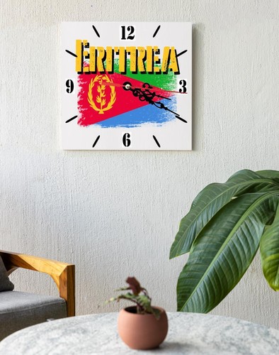 Eritrea Flag Wall clock patriots Wooden Tile Watch Support Décor - Picture 4 of 4