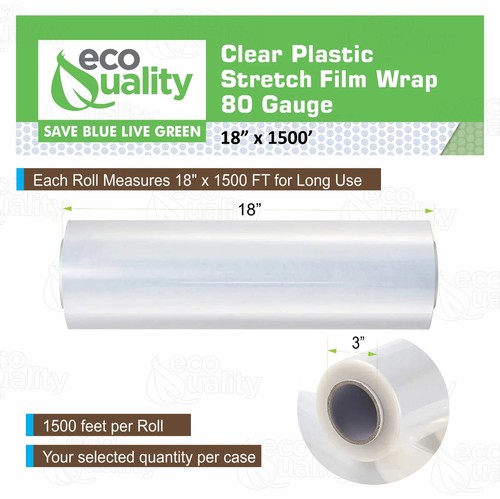 Klare Kunststoff Stretchfolie Verpackung 18" x 1500' 80 Stärke Lasten Paletten bis 2500 Pfund 2 Stck. - Bild 5 von 9