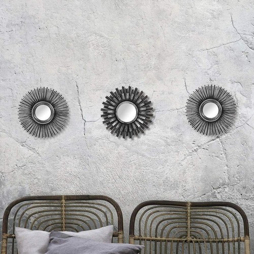 3pc Silver Sunburst Wall Mirrors Set Rustic Round Mirror Home Decorative Shabby - Imagen 2 de 4