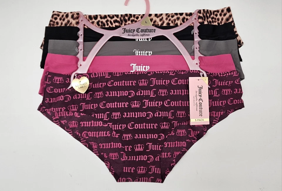 Paquete de 5 bragas para mujer JUICY COUTURE L XL logotipo sin líneas negro rosa gris beige Foto 2 de 4