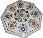 18" Marble Coffee Semi Precious Stones Inlay Floral Art Handmade Table Top