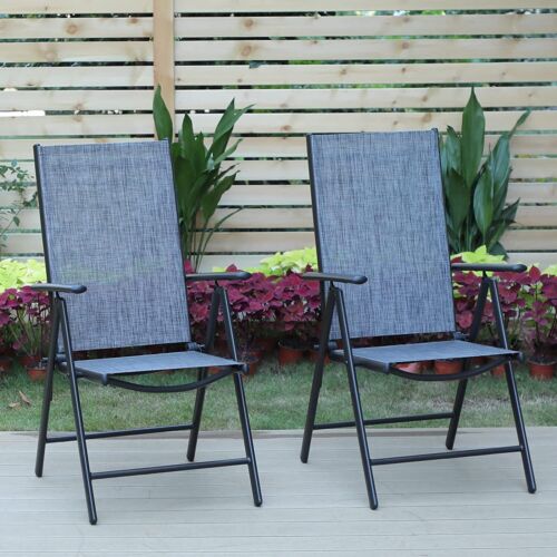 Set of 2 Outdoor Dining Chairs Patio Chair Aluminum Sling Folding Chair Garden - Picture 26 of 31