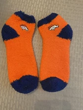 Denver Broncos Soft Orange and Blue Fuzzy Sleep Socks Brand New