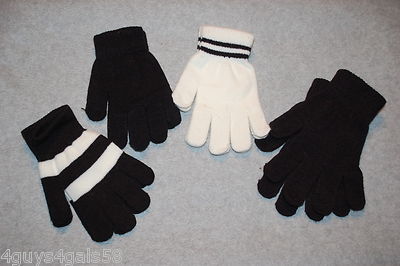 Womens 4 PAIR LOT EVERYDAY STRETCH GLOVES Black Off White Stripe ONE SIZE