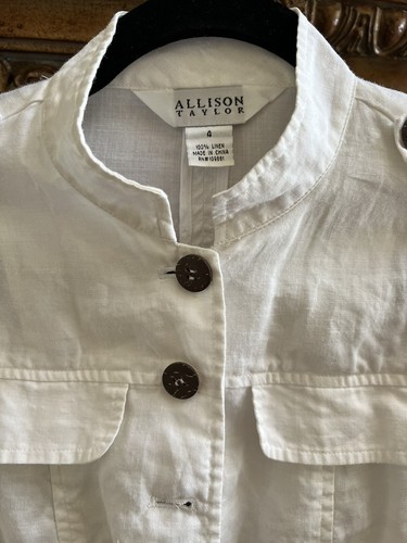 Allison Taylor white linen size 4 blazer Has Pockets Nautical Style - Picture 2 of 5