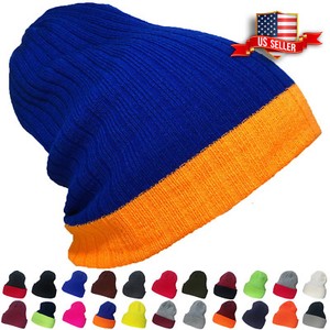 Beanie-Hat-Ribbed-Thick-Knit-Ski-Cap-Skull-Warm-Solid-Slouchy-Winter-Cuff-Blank
