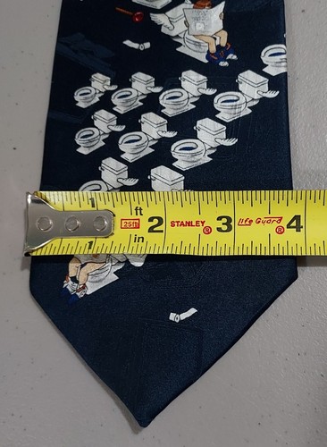 After Dark Silk Navy Blue Tie Flying Toilets Novelty Necktie 57" - Picture 5 of 5