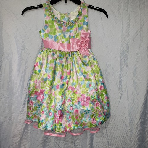 Jona Michelle Girl Floral Pink Bow Sleeveless Dress 4 - Picture 2 of 14