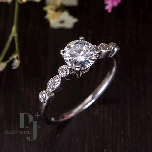 Moissanite Solitaire Engagement Ring 2.20 Carat Round Cut Solid 14K White Gold - Picture 4 of 9