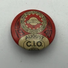 UAW Auto Workers Union Pinback Badge Button Pin Bastian Bros Aug 1940 Vintage