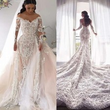Lace Mermaid Wedding Dresses With Detachable Train Off Shoulder Bridal Gowns New