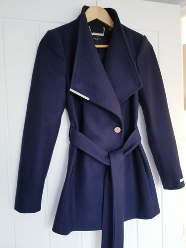 Ted Baker Rosess Short Wool Wrap Coat Navy Blue Size 0 UK 6 RRP £275 - Picture 4 of 12