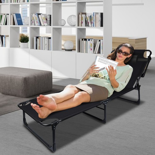 Outdoor Patio Folding Chaise Beach Lounge Sun Tanning Chair for Outside Camping - Picture 12 of 13