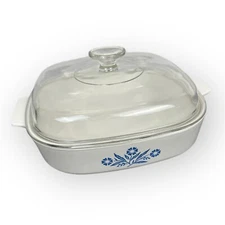 VTG Corning Ware A-10-B Square: 10x10x2 Casserole Cornflower PYREX Lid 2.5 Qt
