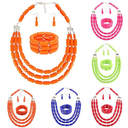 African Beads Earrings Bracelet Necklace Set Nigerian Wedding Bridal Jewelry - Picture 2 of 20