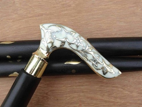 Best Quality White Flower Leaf Victorian Handle handmade brass wands-walking New - Picture 8 of 10