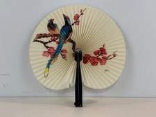 Chinese Bamboo Paper Folding Hand Fan with Floral Bird Decorations