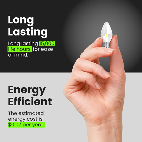 BPC7/LED 0.6 Watt Non Dimmable C7 Candelabra Base, Clear, LED Night Light Bulb, - Picture 6 of 12