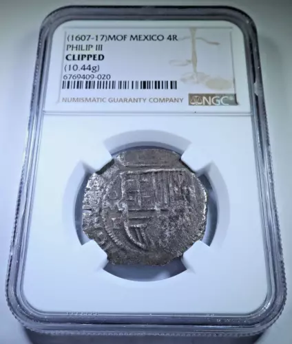 NGC 1607-1617 OMF Mexico 4 Reales Clipped Spanish Colonial 1600s Pirate Cob Coin