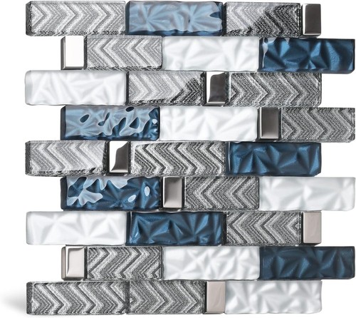 Glass Tiles Backsplash Subway Blue Mosaic Tile for Kitchen Bathroom Walls Pac... - Picture 2 of 10