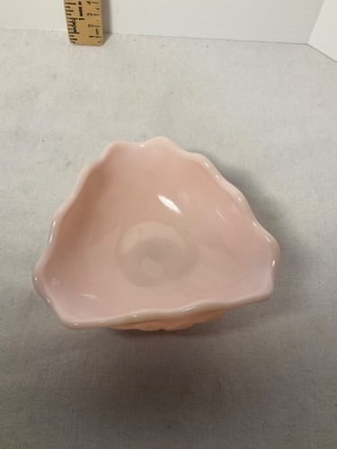 Pink milk glass footed berry design triangular shaped bowl 4 1/2” - Picture 5 of 6