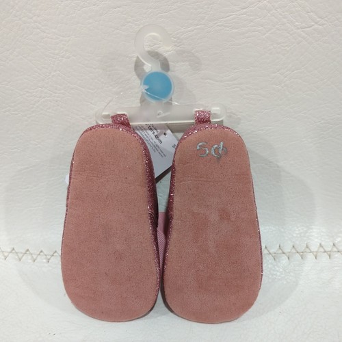 Carter's Pink Glitter Baby Slipper Pink Ribbon 3-6m NEW with tags Holiday Shoes - Picture 3 of 7