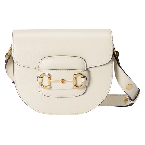 GUCCI Horsebit 1955 Mini White Leather Rounded Shoulder Bag New/Authentic