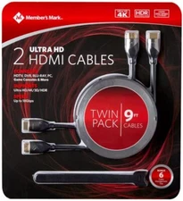 Member's Mark Twin Pack 9' (2 Ultra HD HDMI Cables) - Ultra HD 4K - NEW/UNOPENED