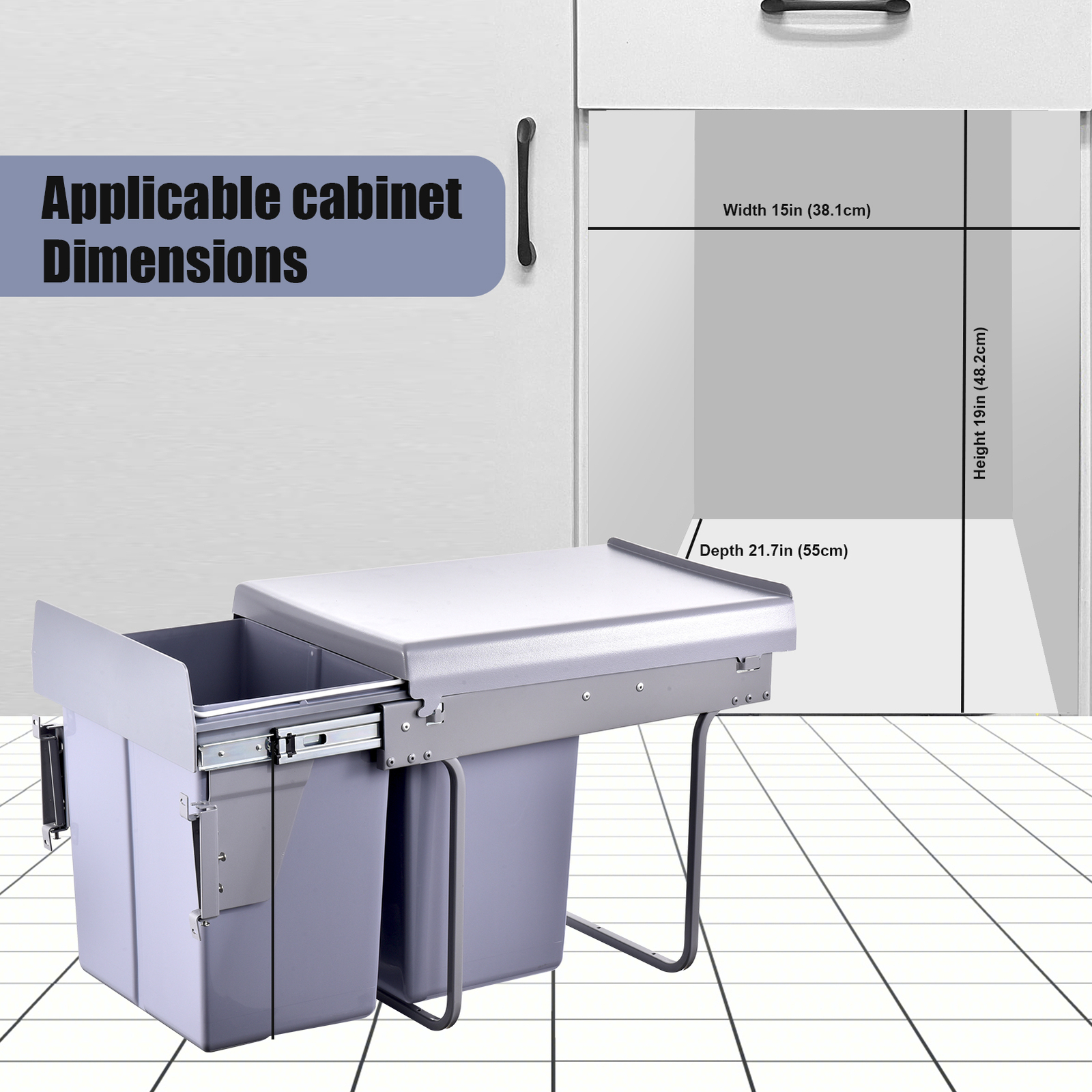 40L/10.6 Gal Double Pull Out Trash Garbage Can Sliding Kitchen Waste Container