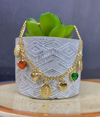 Pulsera de Corazon Virgen de Guadalupe para Mujer / Bracelet Heart CZ 7.5'' Gifts