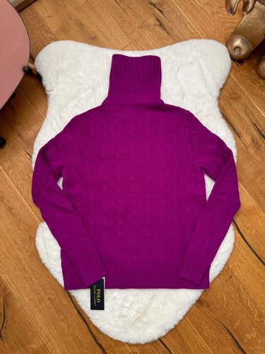 Polo Ralph Lauren Wool Cashmere Cable Roll Neck Jumper Magenta Purple size S L - Picture 16 of 17