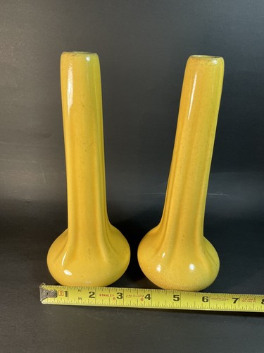 2 Vintage Kunstkeramik Paar gelbe Vasen 8,25" alte Chips am Rand - Bild 3 von 17