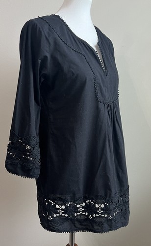 Gretchen Scott Womens Black Beach Cover Up Dress Lace Swim 3/4 Sleeve Sz S - Picture 2 of 9