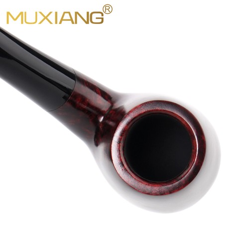 MUXIANG Briar Vulcano Pipa Legno Liscio Tabacco Pipa 9mm Filtro Stelo Piegato Rosso - Foto 3 di 12
