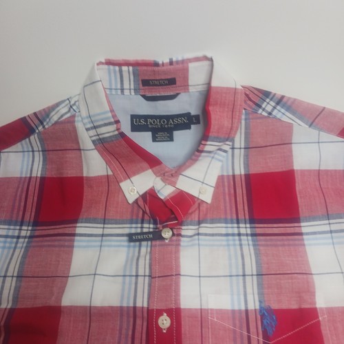 US Polo Men's Woven Short Sleeve Button Down Shirt Size L Wicking Stretch (Red) - Picture 2 of 6