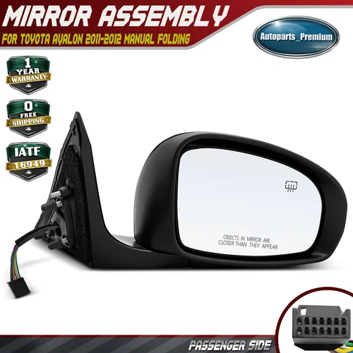 Right Black Manual Folding Mirror w/ Power Adjust for Toyota Avalon 2011-2012