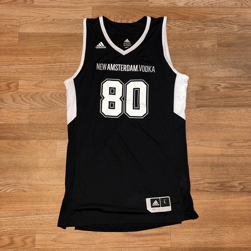 Maglietta Adidas Nuova Amsterdam Vodka #80 da basket da uomo nera/bianca taglia large - Foto 2 di 7