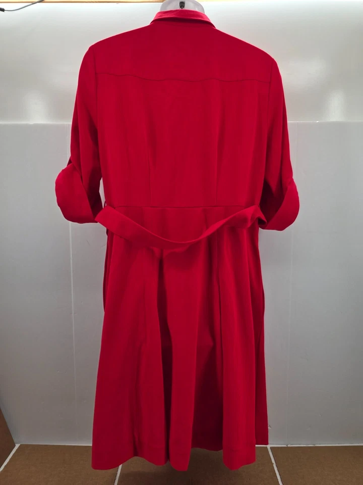 Michael Kors красный общего назначения рубашка платье L подпоясанный спереди молнии рулон Sleevec Moto - Изображение 2 из 4