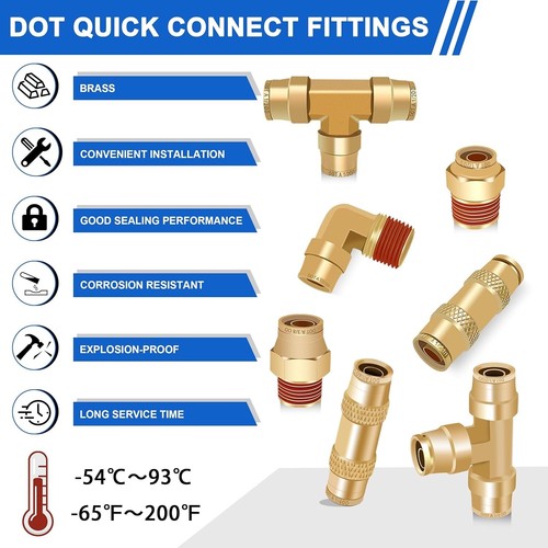 Daptemn Brass Air Brake Quick Push to Connect Fittings Kit - Picture 3 of 4