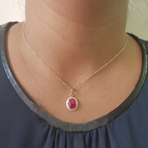 Colgante de oro amarillo de 18 quilates con pavé de diamantes de regalo de aniversario de piedras preciosas de rubí joyería fina - Imagen 3 de 6