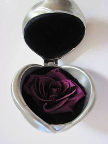 Forever Purple Rose In a Rose Shaped Pewter Jewelry Box Valentine's Day Gift - Picture 3 of 8