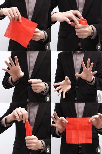 MAGIC RUBBER THUMB TIP + 9" RED SILK Vanishing Appearing Hanky Trick Fake Finger - Picture 4 of 20