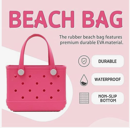Bolso de Mano Pequeño de Goma-Bolso de Playa Ligero Impermeable Abierto-Púrpura Claro - Imagen 6 de 7